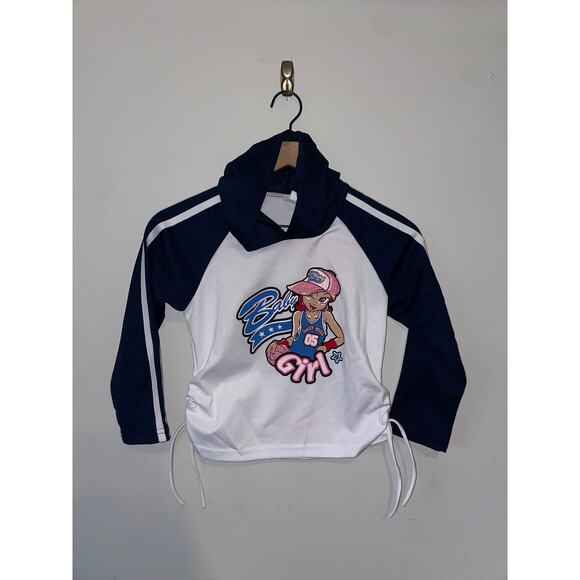 Y2K Baby Girl Top White Blue Hooded Shirt Tee Lightweight 2000s 10 - Picture 1 of 11